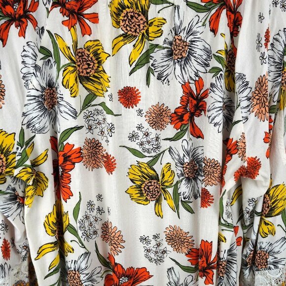 Anthropologie Fig and Flower Floral Blouse Lace Mixed Media Lace Boho Coastal L - Picture 11 of 11